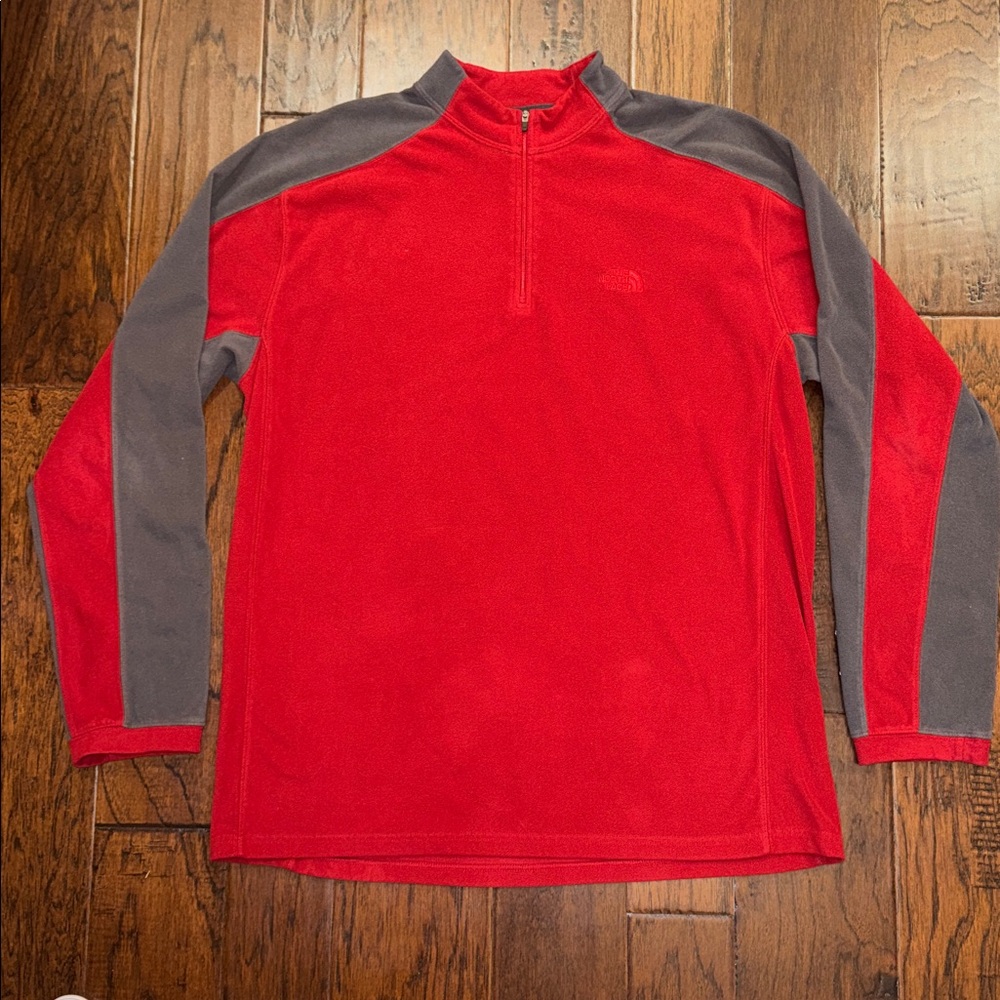 North Face Fleece TKA 100 red and gray 1/4 zip fleece sz XL